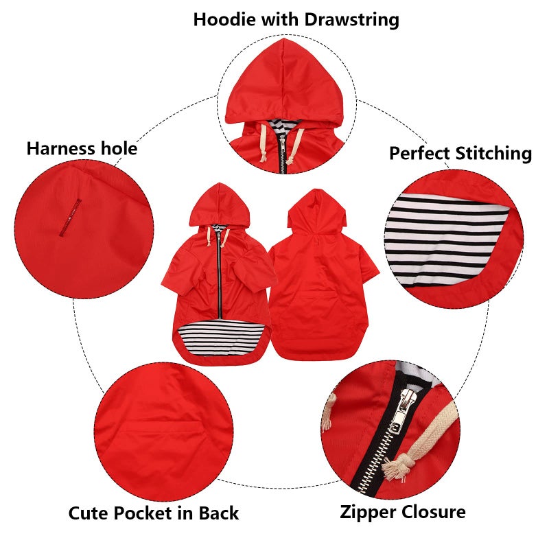 Morezi Dog Raincoat rain Jacket Raincoat Dogs Waterproof Small Medium Breeds Zip Closure Storage Pocket Harness Hole Red XS - Image 3
